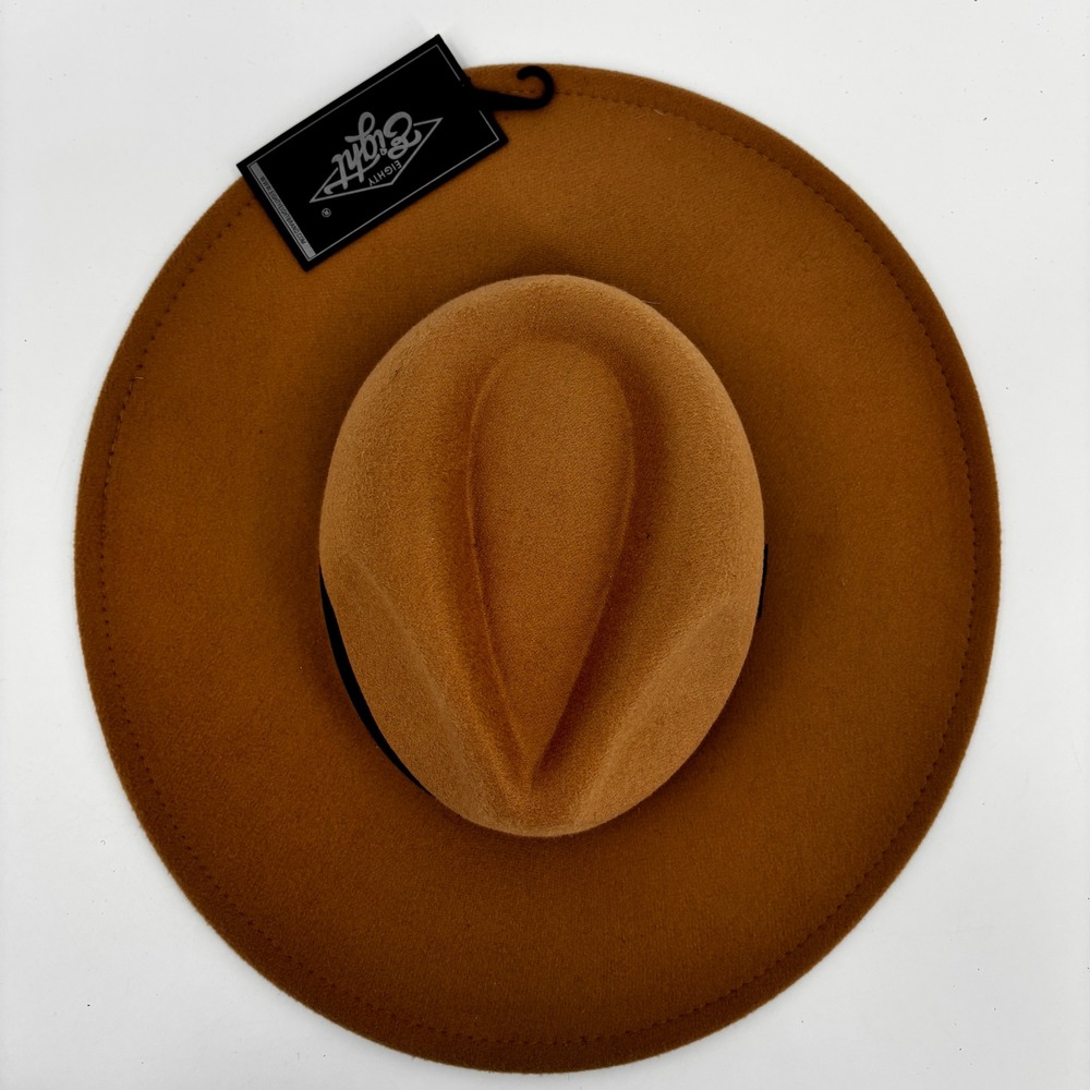 Eighty Eight Fedora Hat Women adjustable Brown Wide Brim Felt Ribbon New